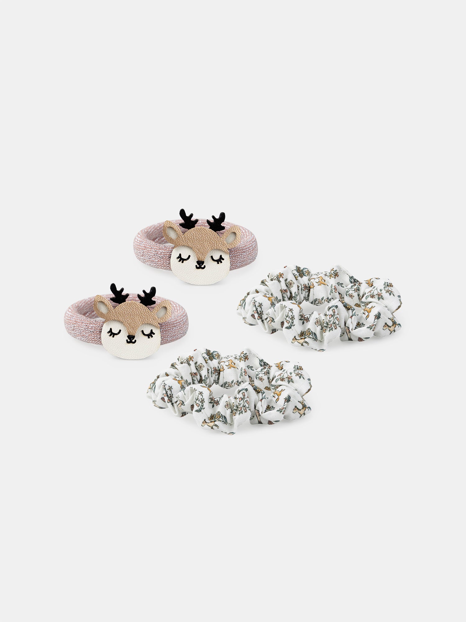 Conjunto de 2 pares de gomas para el pelo con cabeza de ciervo o estampado floral para niñas