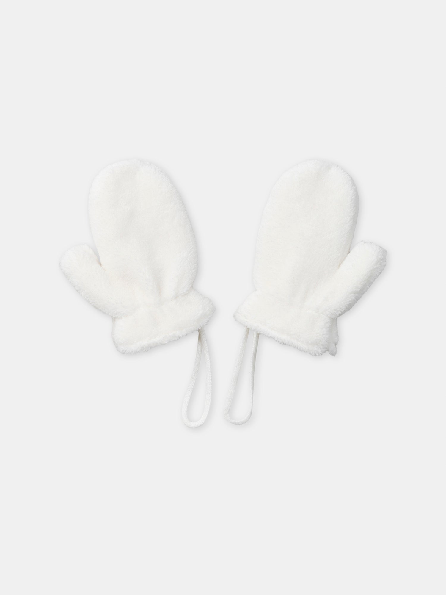Guantes blancos con bordado de perro para niñas