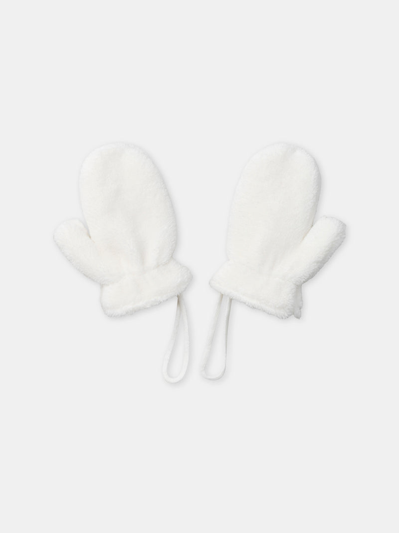 Guantes Blancos con Bordado de Perro para Niñas