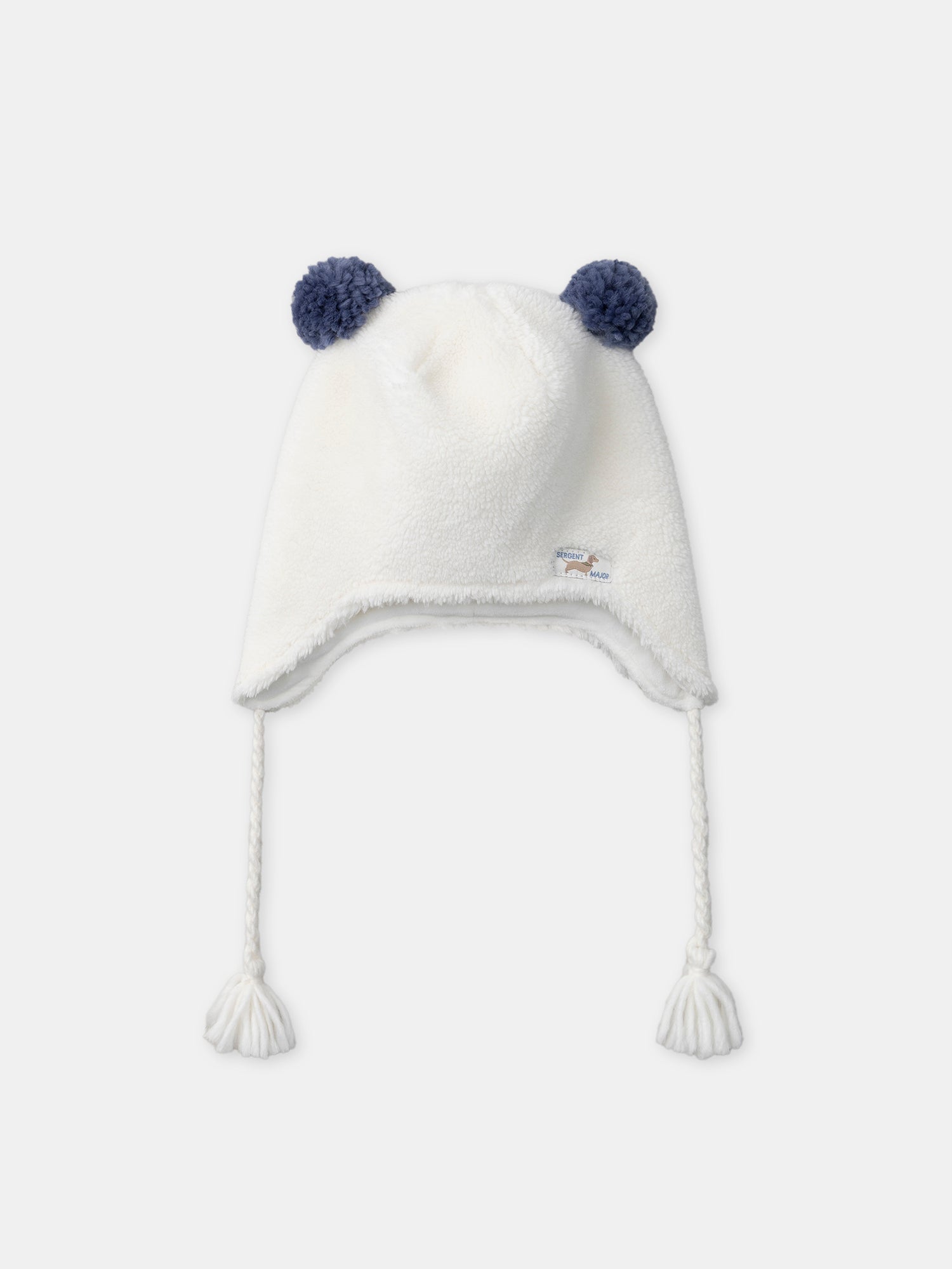 Gorro blanco con orejeras y pompón para niña