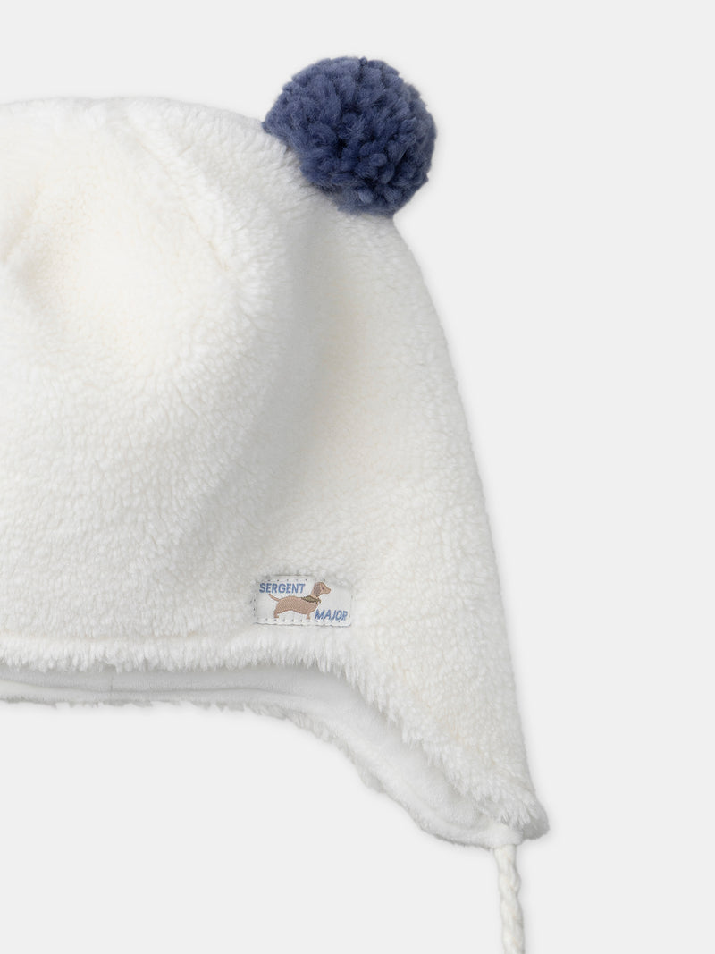 Gorro Blanco con Orejeras y Pom-Pom para Niñas