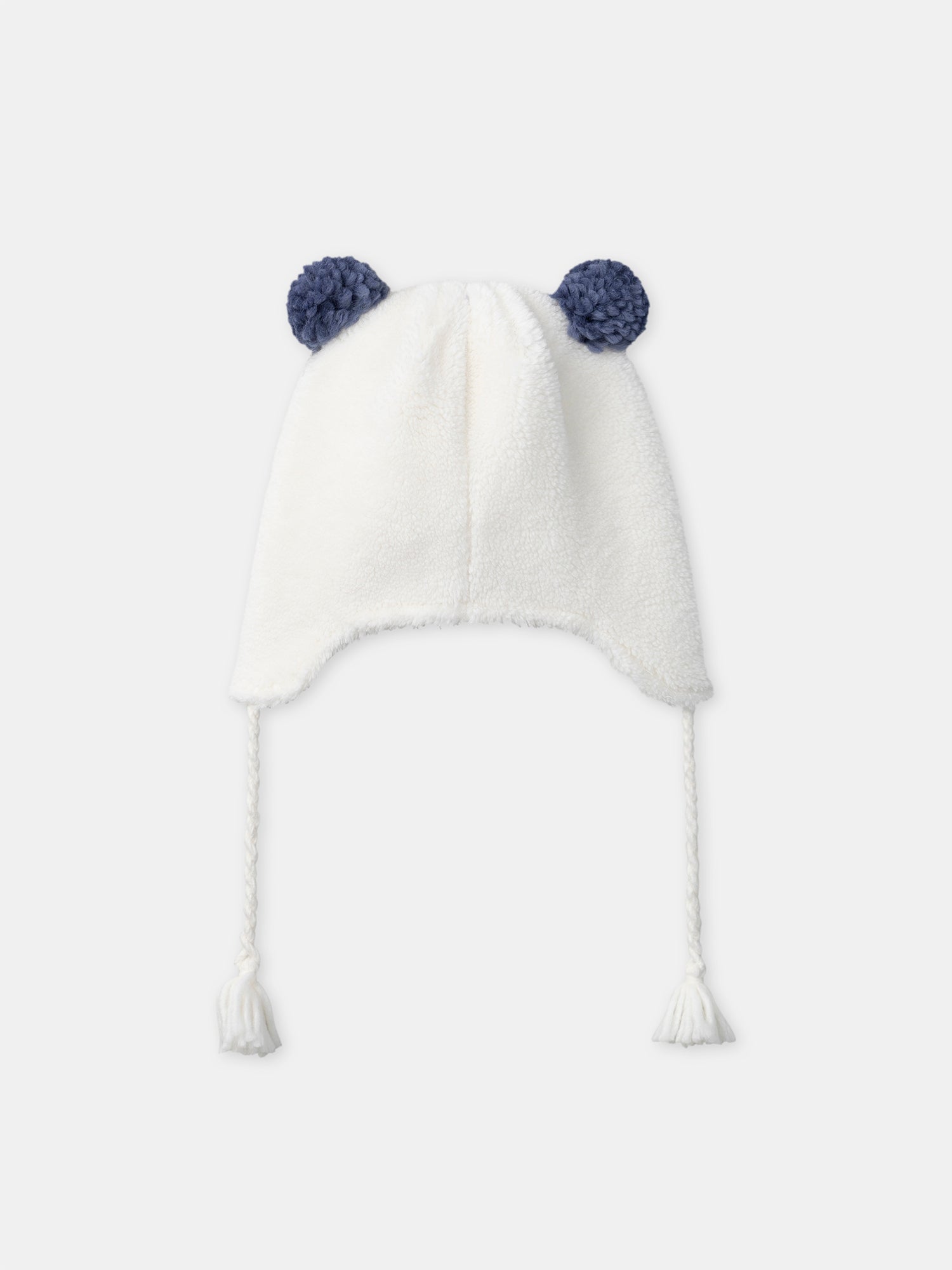 Gorro Blanco con Orejeras y Pom-Pom para Niñas