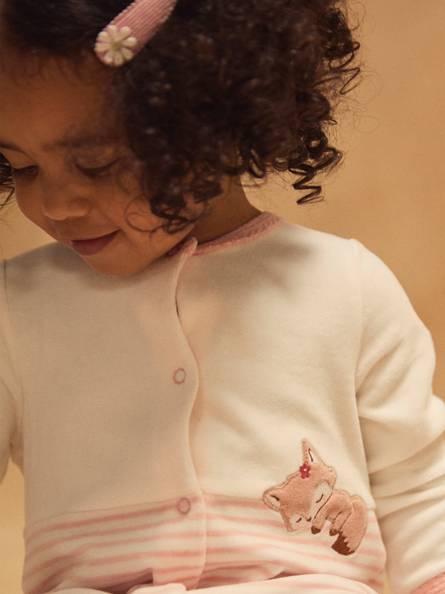 Grenouillère à rayures rose et patch renard Bébé Fille