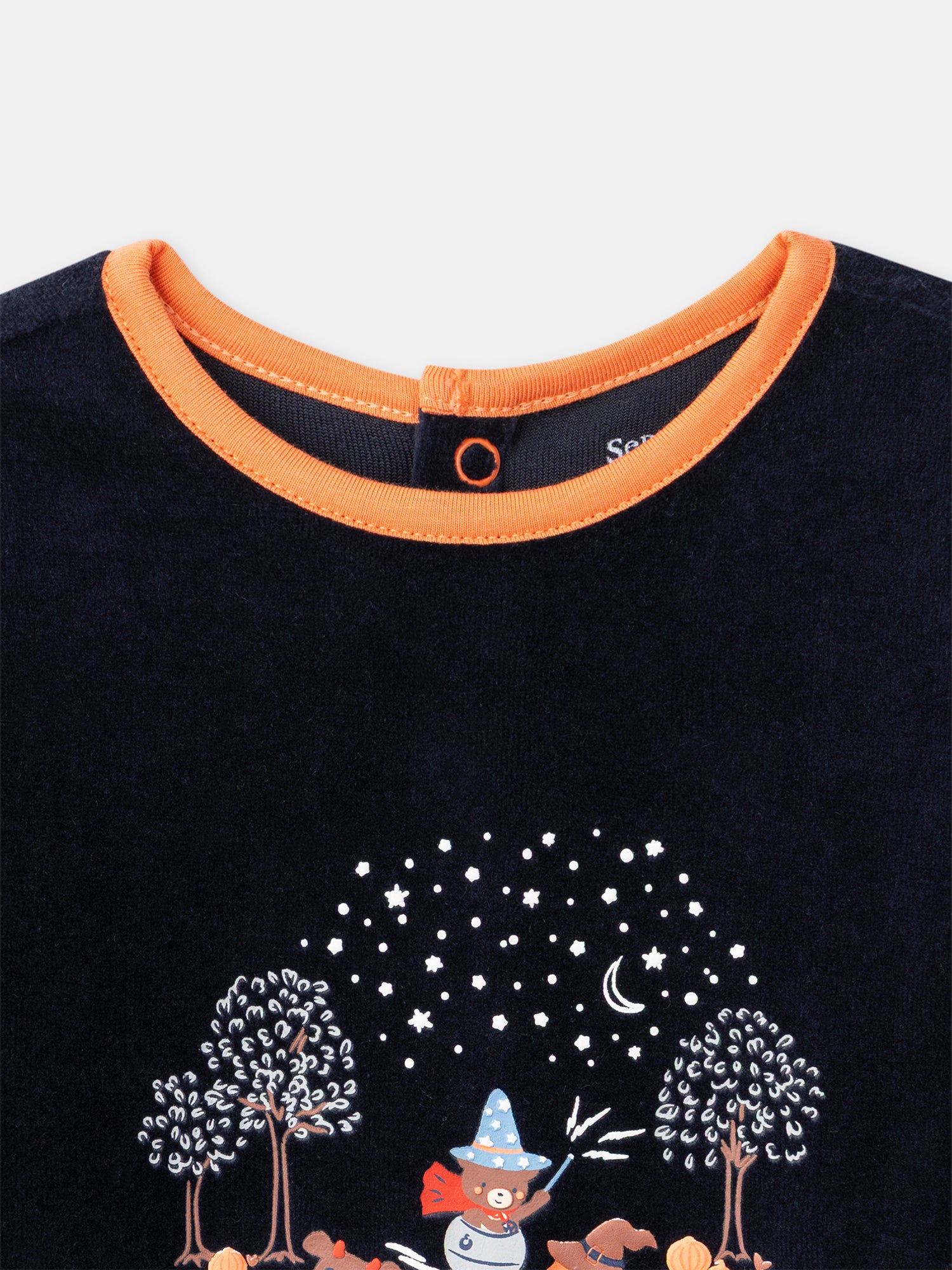 Mameluco de terciopelo azul marino + Sombrero de calabaza para bebé niño