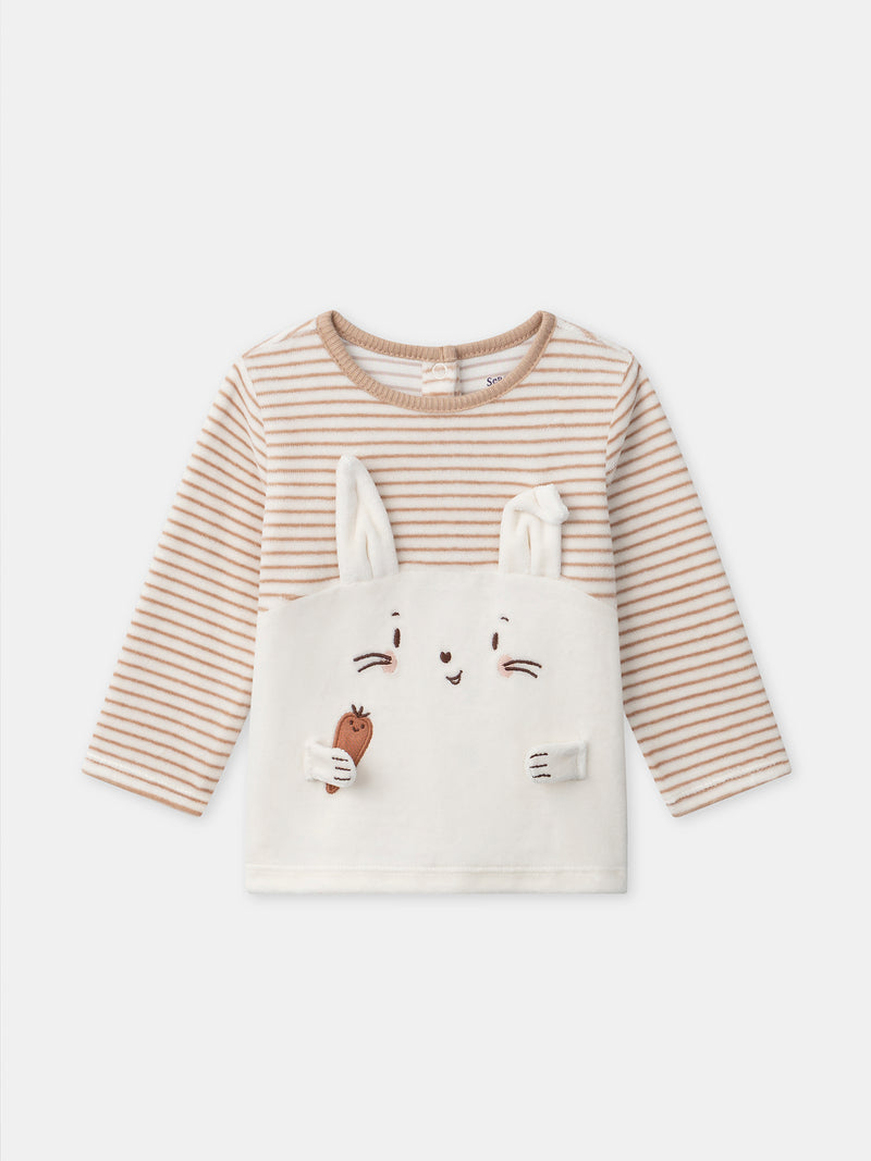 Pijama de rayas color marfil y conejo para bebé niño