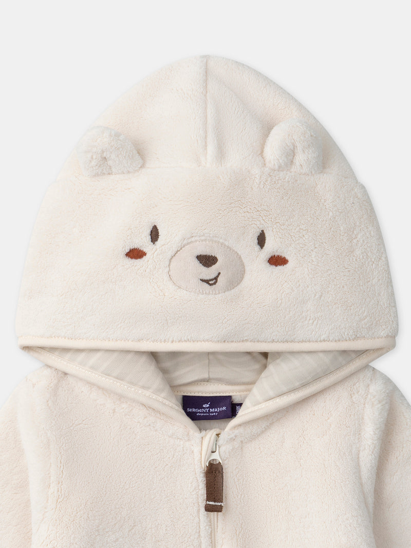 Monos con capucha de oso color marfil para bebé niño