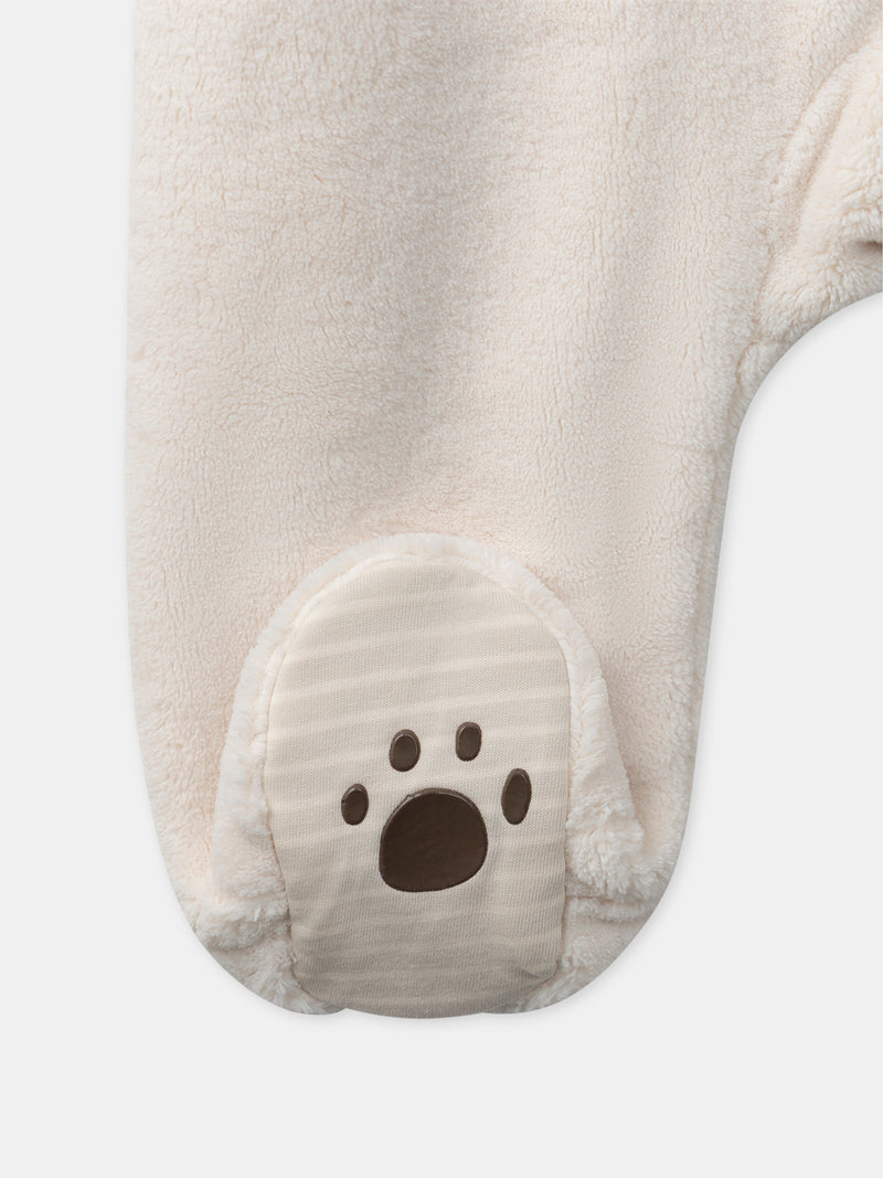 Monos con capucha de oso color marfil para bebé niño