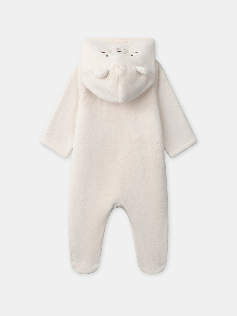 Monos con capucha de oso color marfil para bebé niño