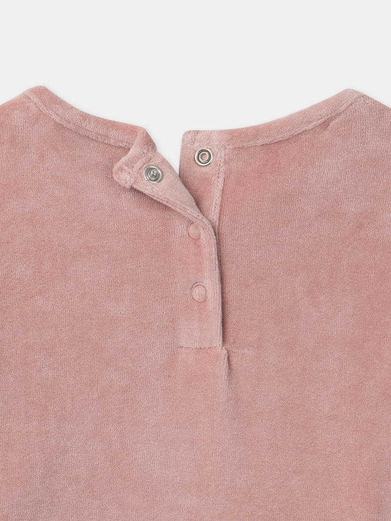 Camisón de terciopelo rosa con estampado de zorros y borlas para niñas