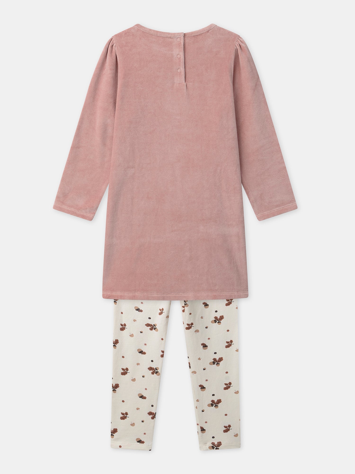 Camisón de terciopelo rosa con estampado de zorros y borlas para niñas