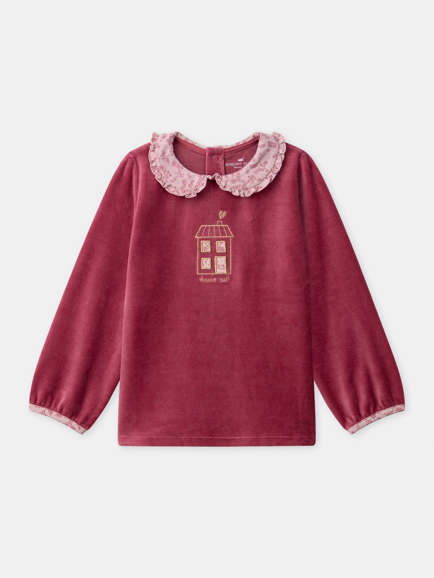 Pijama de terciopelo rosa oscuro con estampado floral para chicas