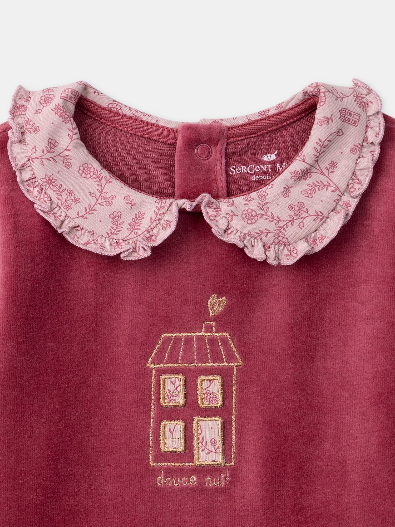 Pijama de terciopelo rosa oscuro con estampado floral para chicas