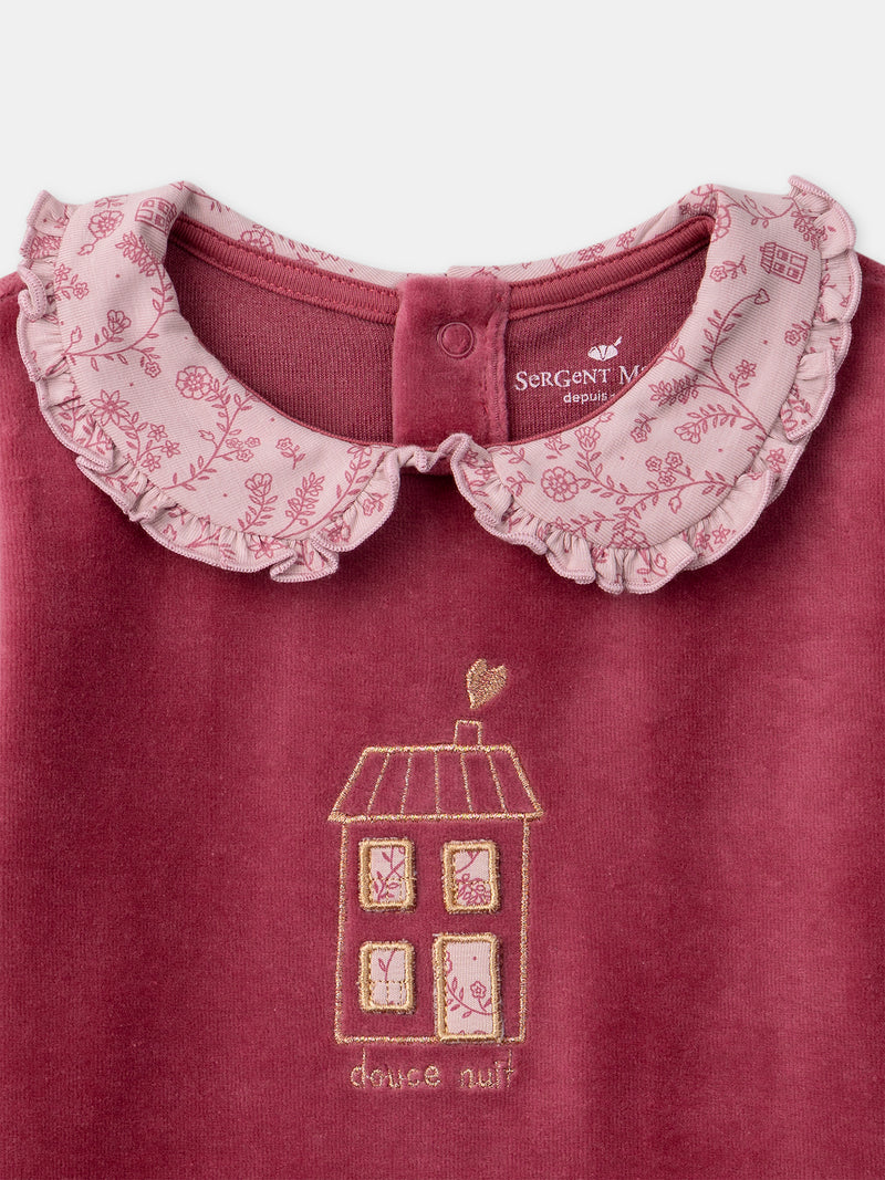 Pijama de terciopelo rosa oscuro con estampado floral para chicas