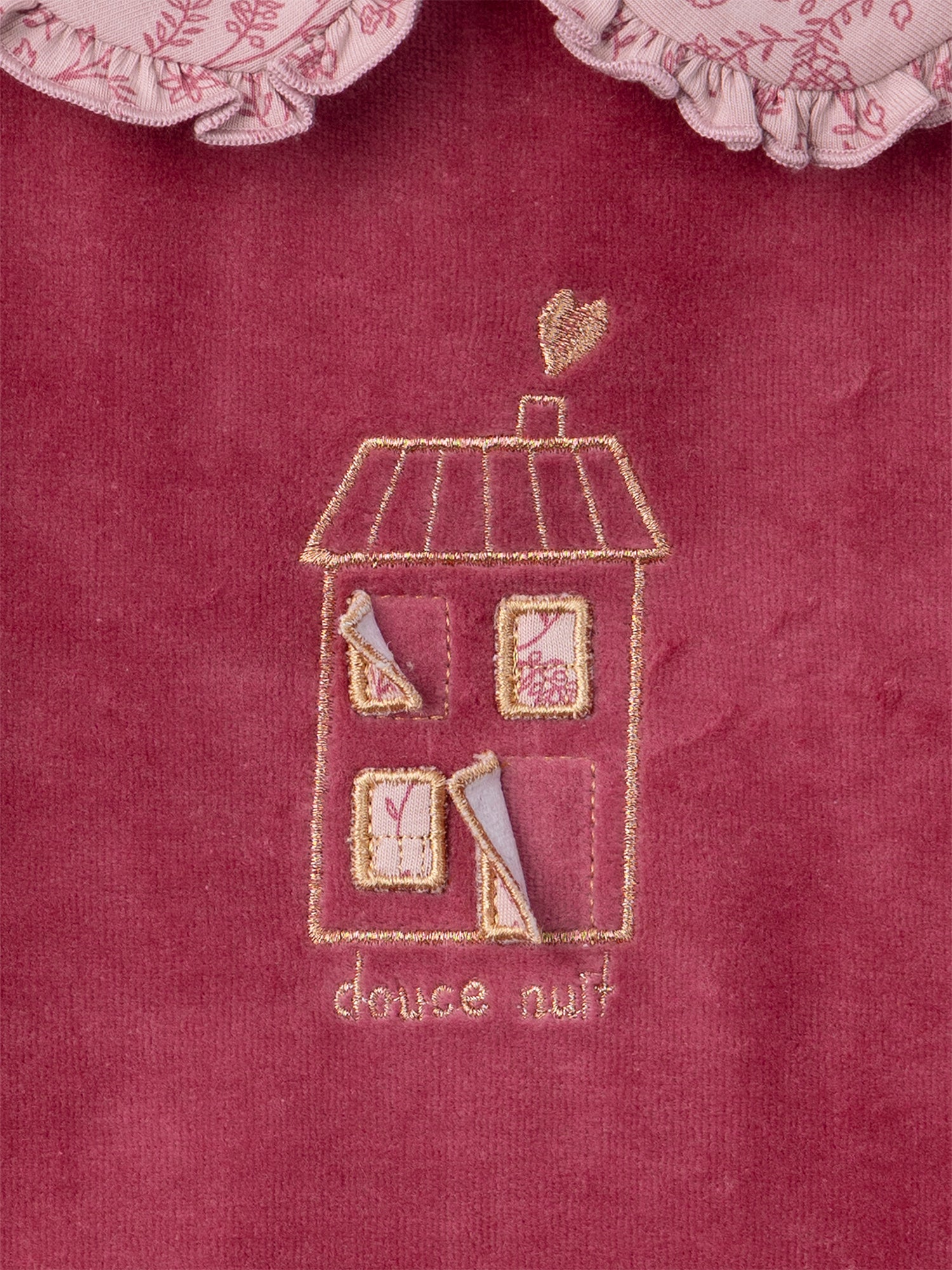 Pijama de terciopelo rosa oscuro con estampado floral para chicas