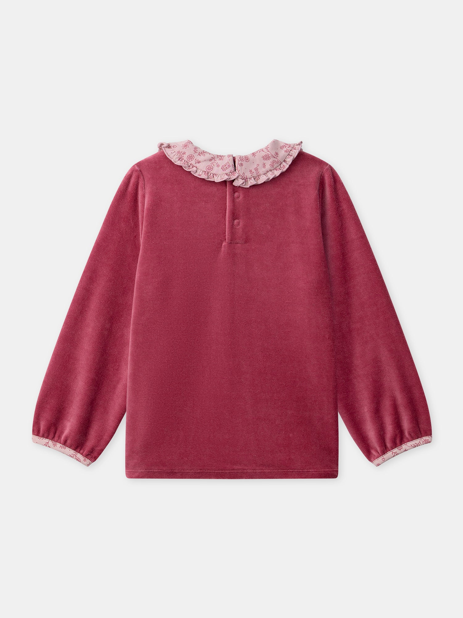 Pijama de terciopelo rosa oscuro con estampado floral para chicas