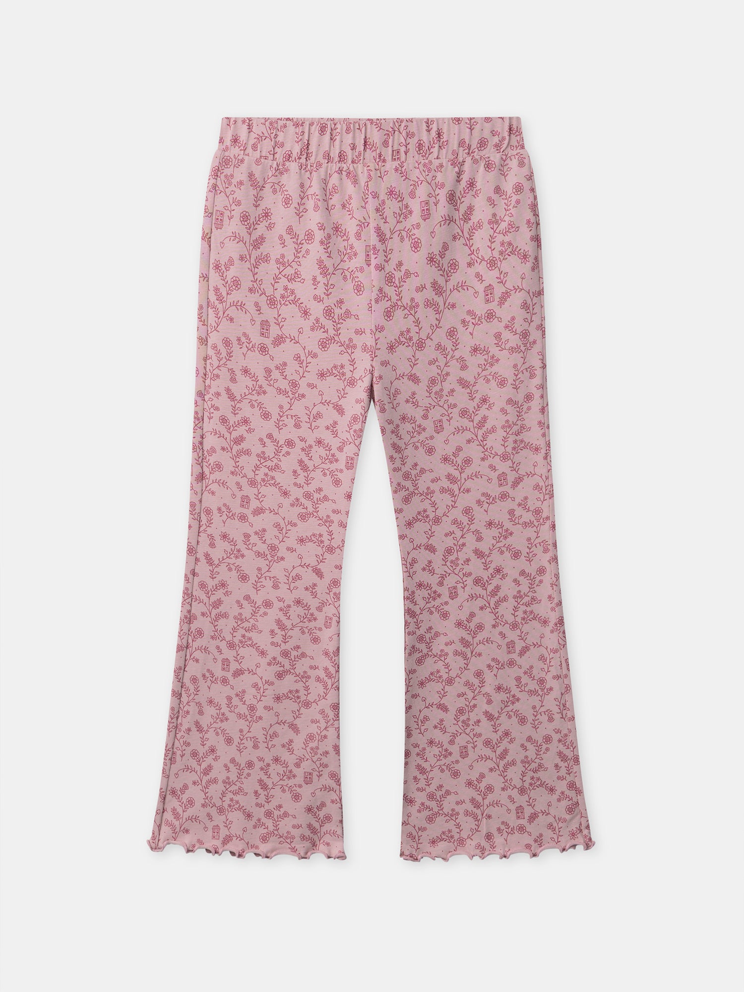 Pijama de terciopelo rosa oscuro con estampado floral para chicas