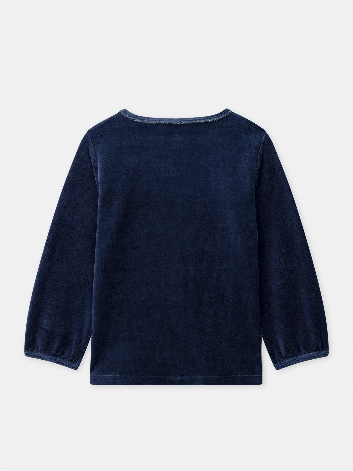 Pijama de Terciopelo Azul Marino con Estampado de la Torre Eiffel para Niñas