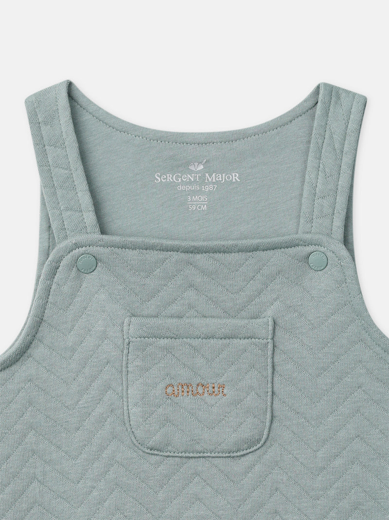 Ensemble salopette bleu grisée + body rayé + chaussettes Naissance Garçon