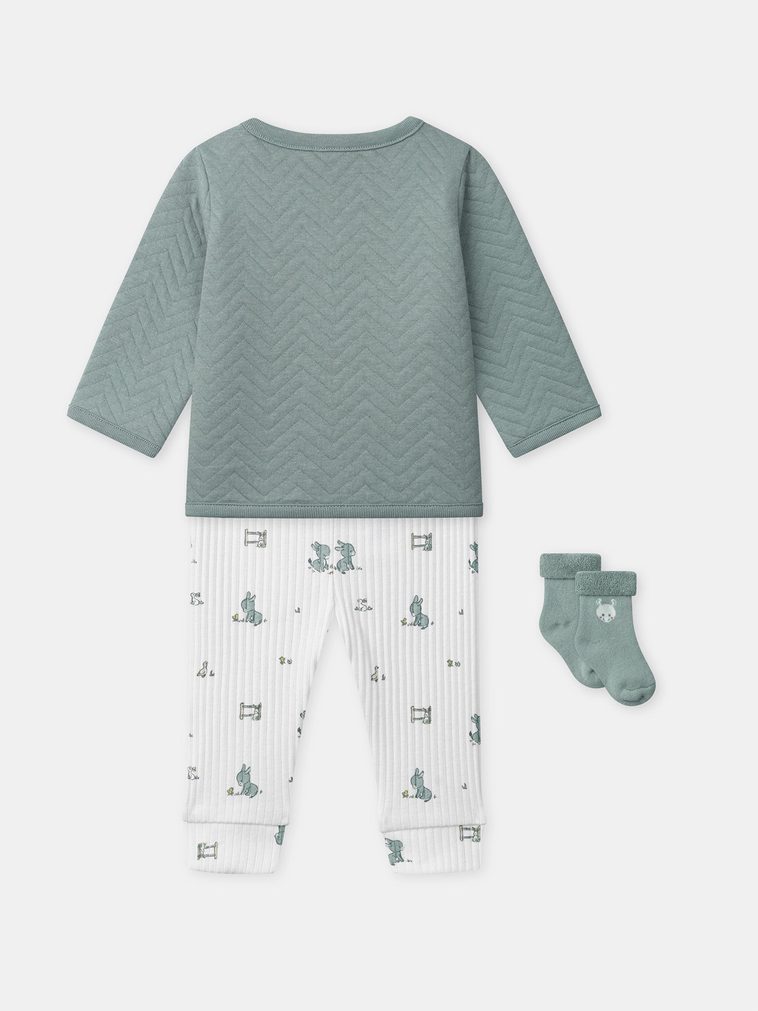 Conjunto de camiseta azul grisáceo + pantalones + calcetines para recién nacido niño