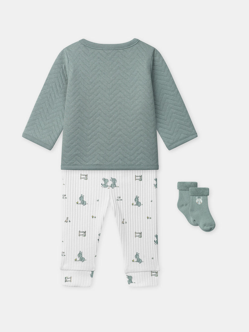 Ensemble haut bleu grisé + pantalon + chaussettes Naissance Garçon