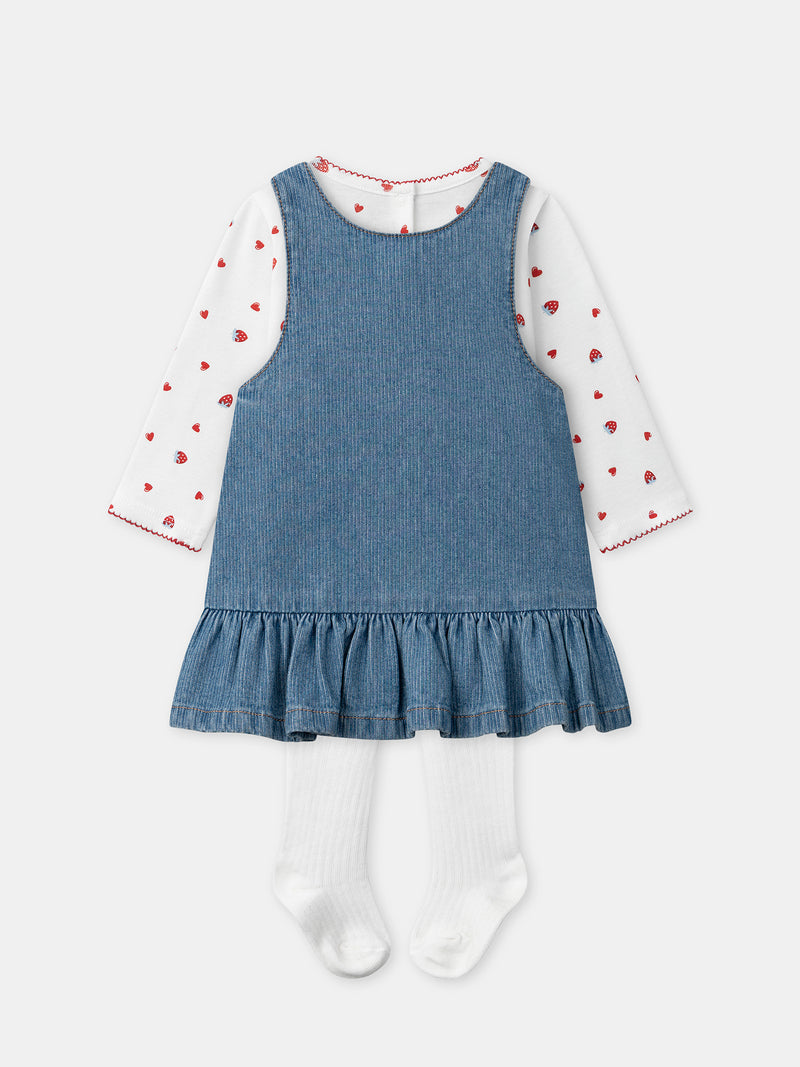 Conjunto de camiseta + peto + medias para niña