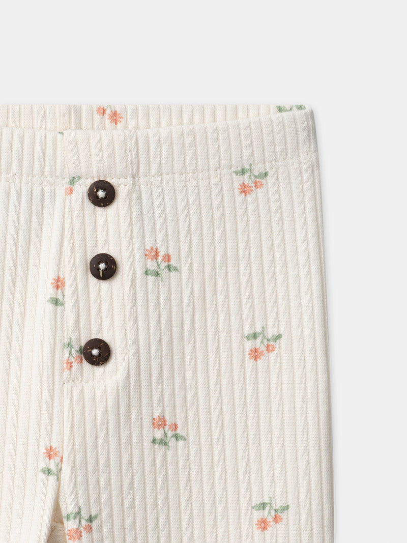 Legging écru imprimé fleuri Bébé Fille