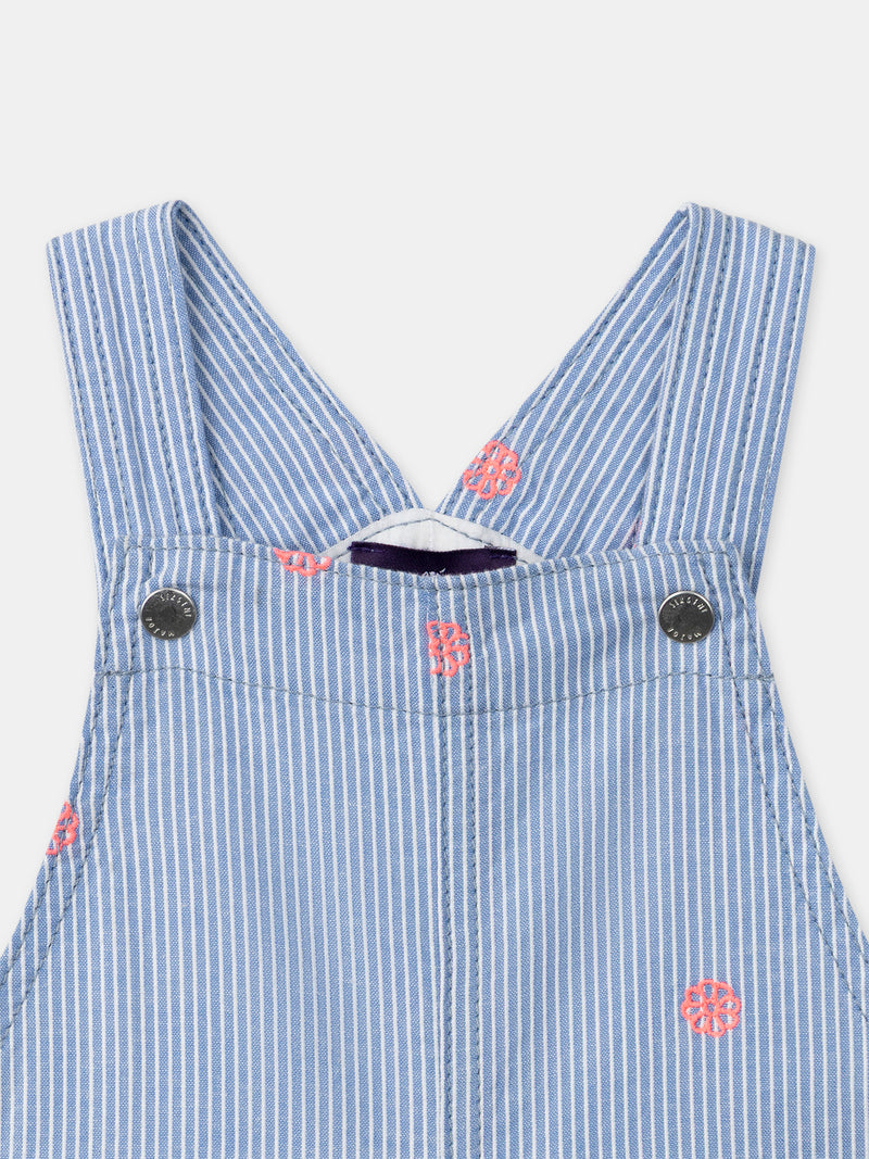 Peto corto con rayas azules y bordados de flores para bebé niña