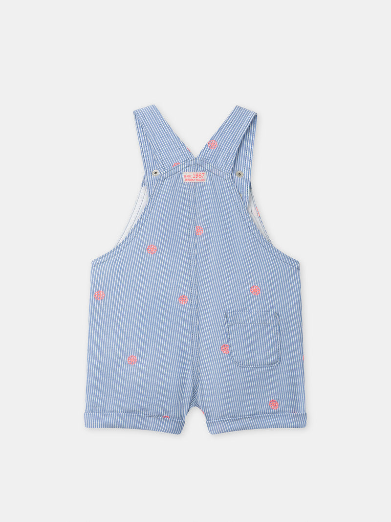 Peto corto con rayas azules y bordados de flores para bebé niña