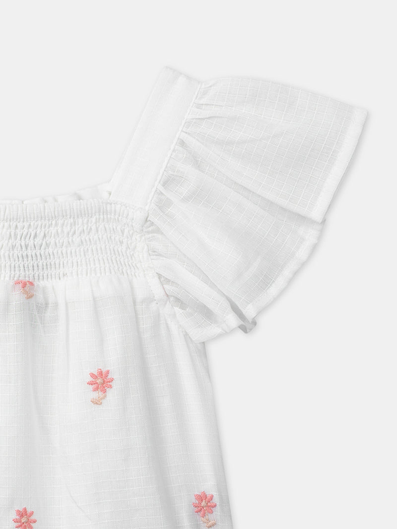 Blusa Ecru con Bordados de Flores para Bebé Niña