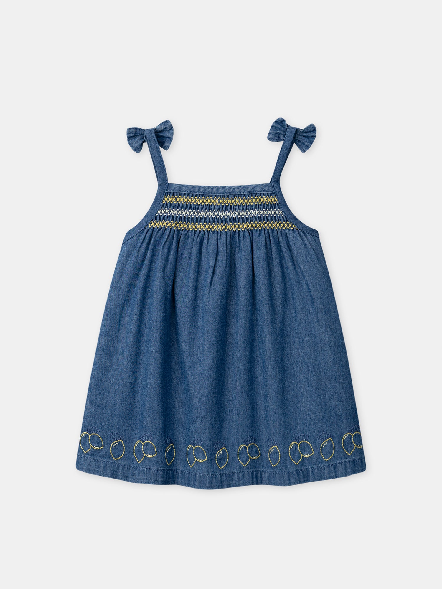 Vestido de denim con bordados de limón para Bebé Chica