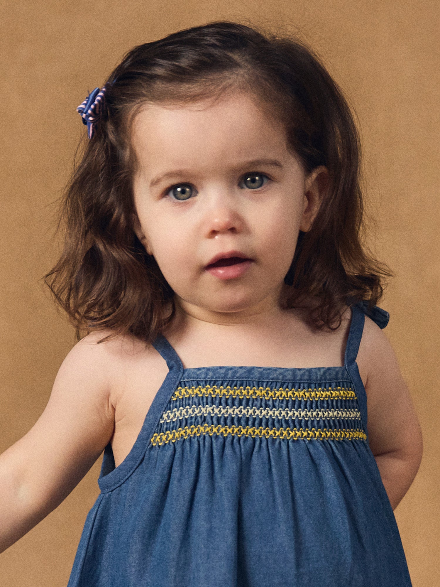 Vestido de denim con bordados de limón para Bebé Chica