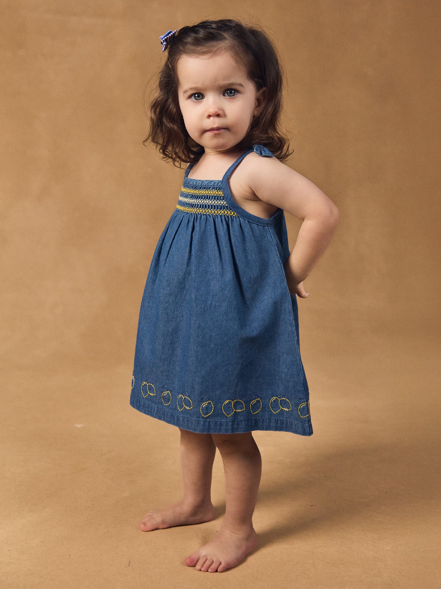 Vestido de denim con bordados de limón para Bebé Chica