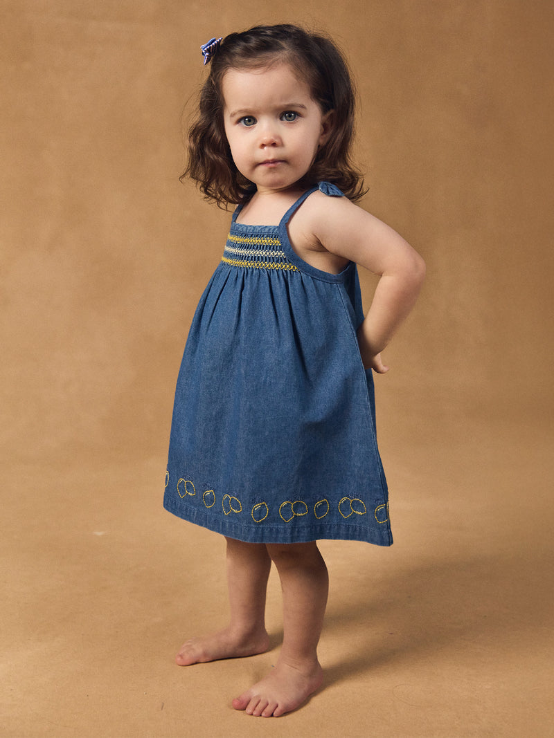 Vestido de denim con bordados de limón para Bebé Chica