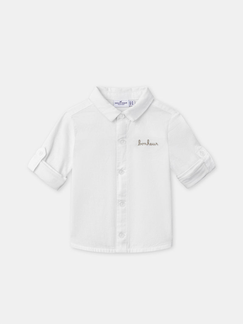 Camisa Ecru con Mangas Remangadas Bebé Chico