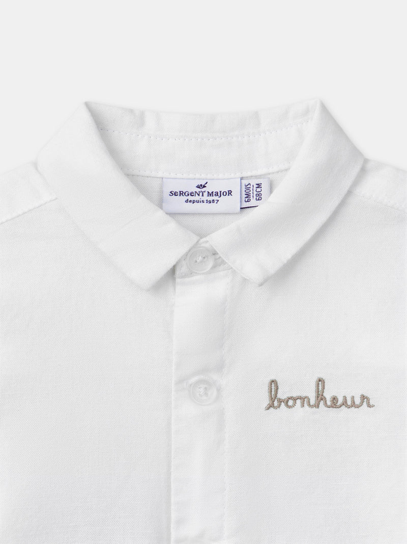 Camisa Ecru con Mangas Remangadas Bebé Chico