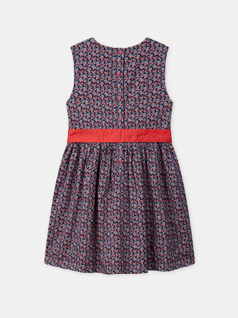 Vestido Reversible Rojo o con Estampado Floral para Niña