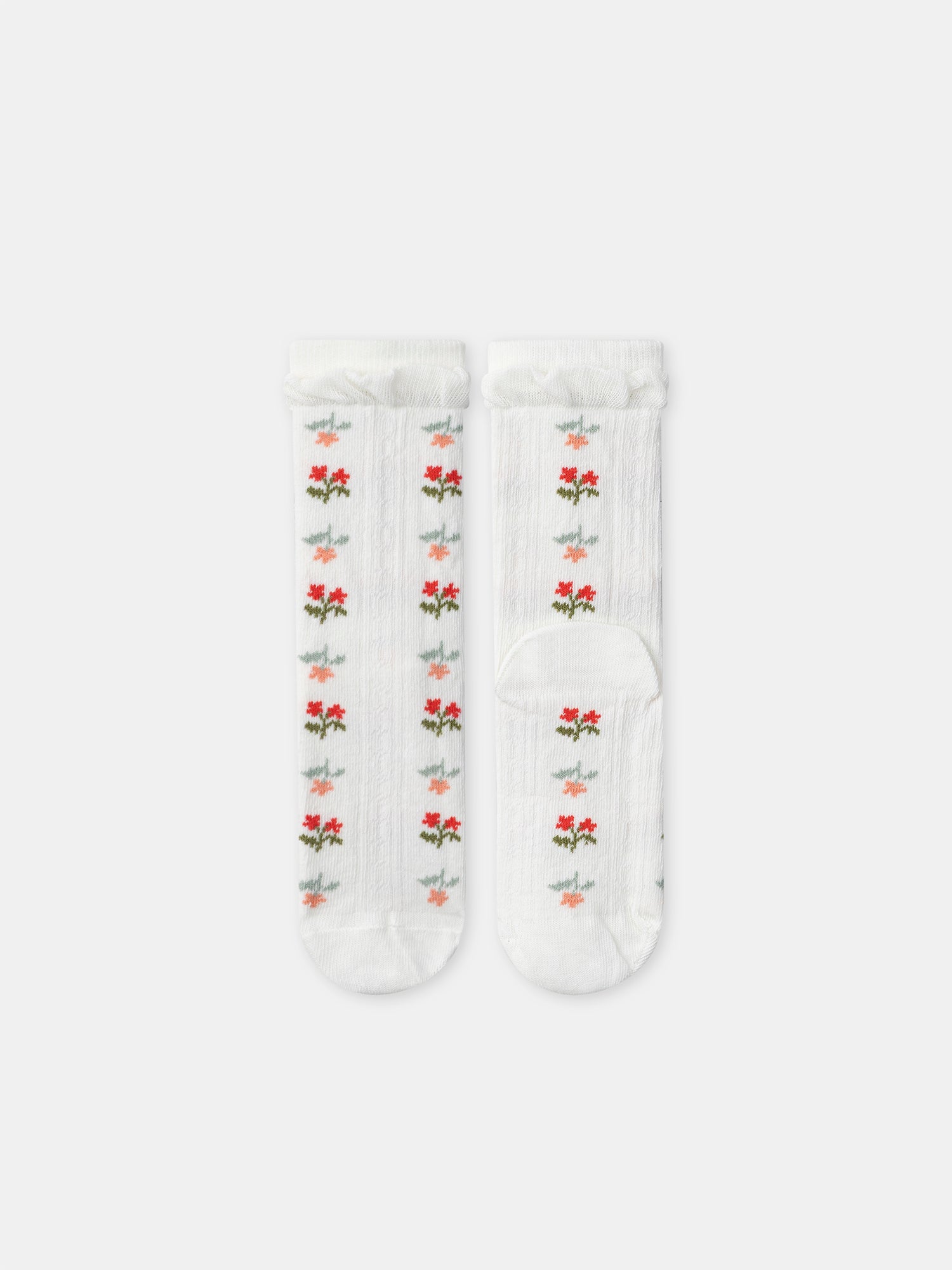 Calcetines Marfil con Flores y Volantes para Niña