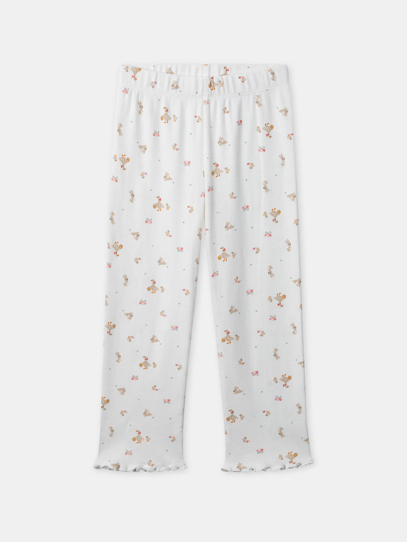 Pijama ecru con bordados de gansitas para niña