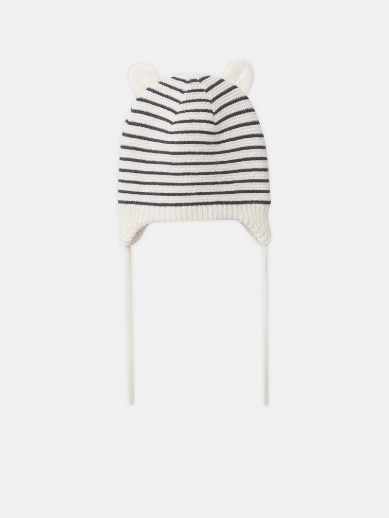 Gorro con Rayas Ecru y Grises Nacimiento Mixto