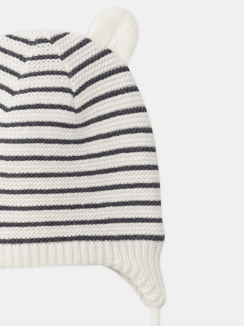 Gorro con Rayas Ecru y Grises Nacimiento Mixto