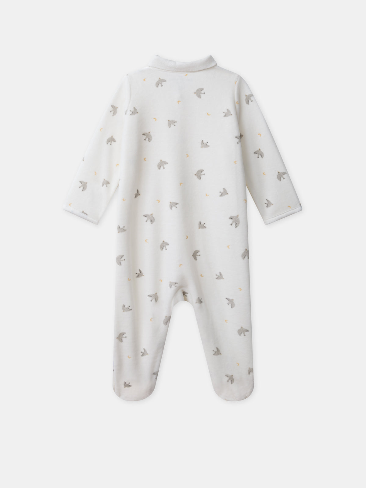 Pijama + gorra ecru impresa con pájaros y lunas Nacimiento Mixto