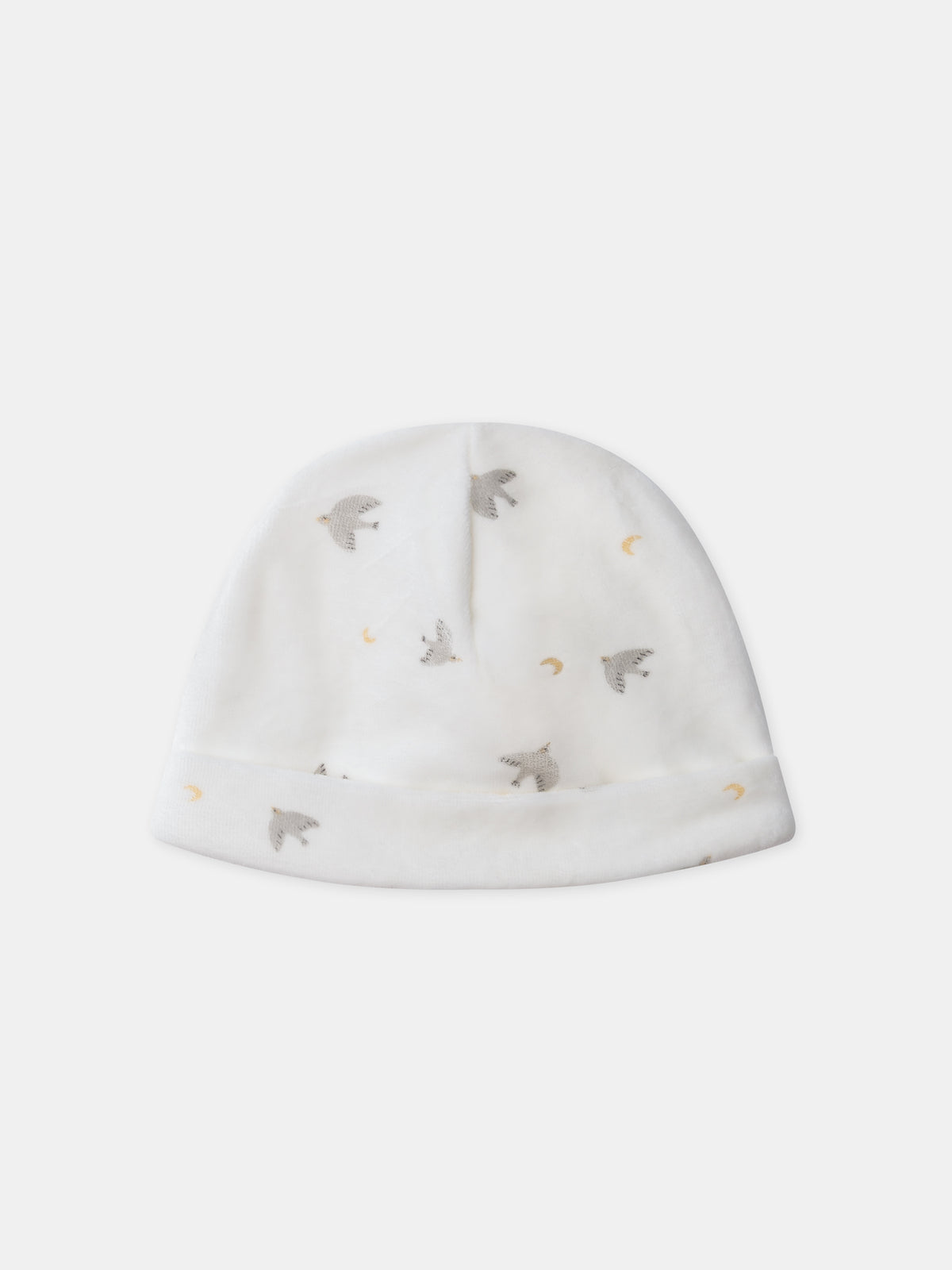 Pijama + gorra ecru impresa con pájaros y lunas Nacimiento Mixto
