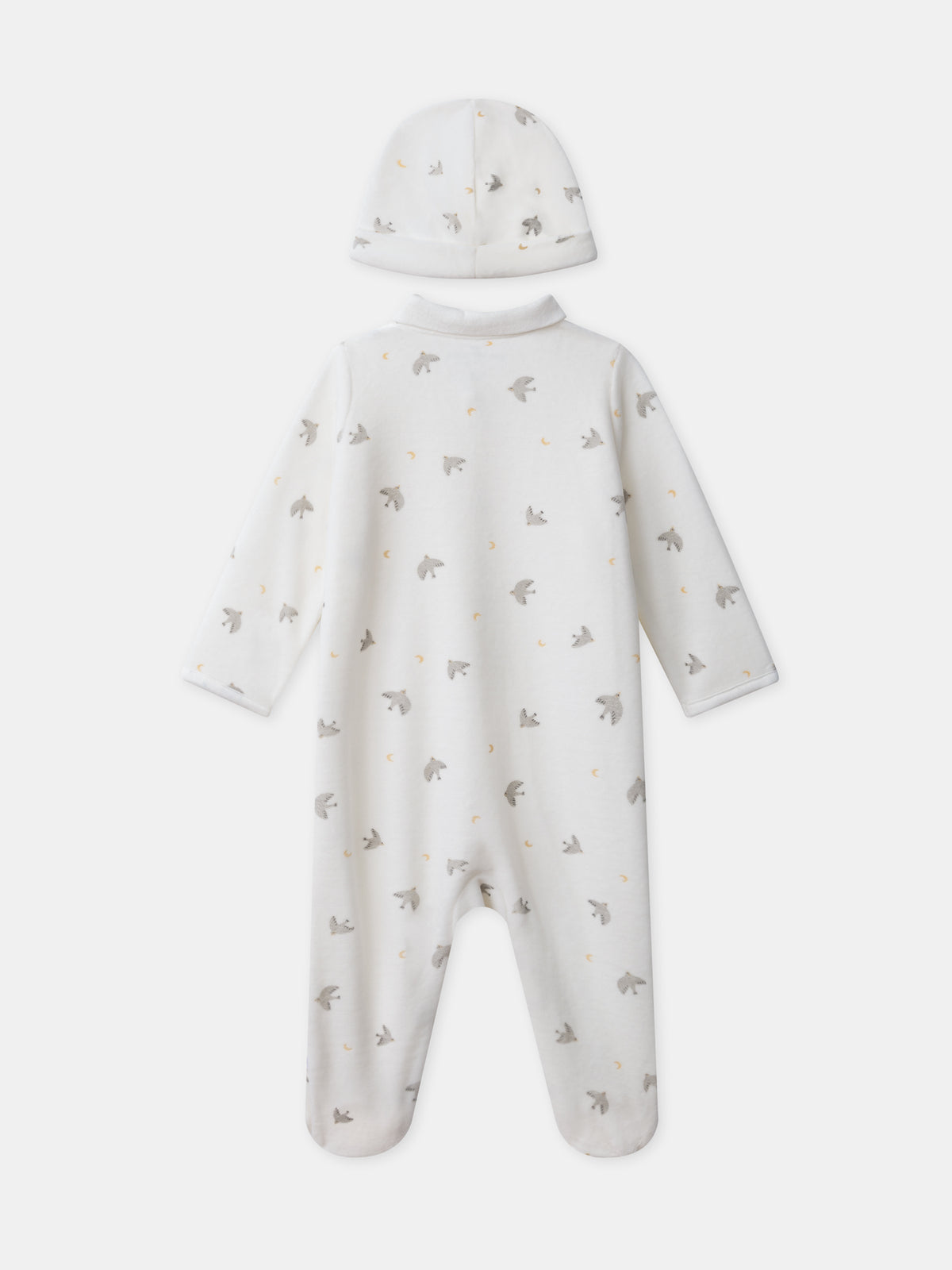 Pijama + gorra ecru impresa con pájaros y lunas Nacimiento Mixto