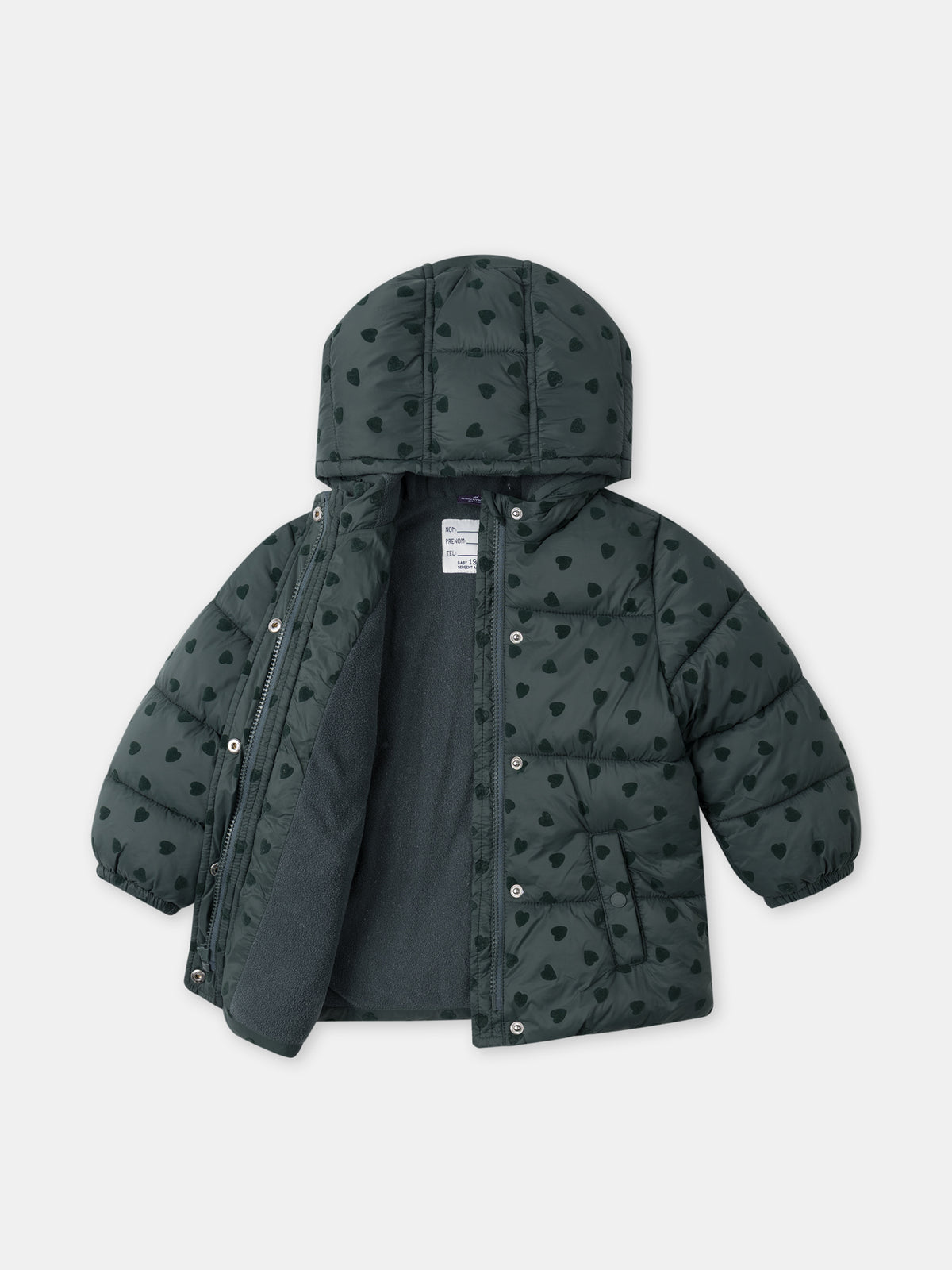 Doudoune verde oscuro con estampado de corazón Bebé Chica
