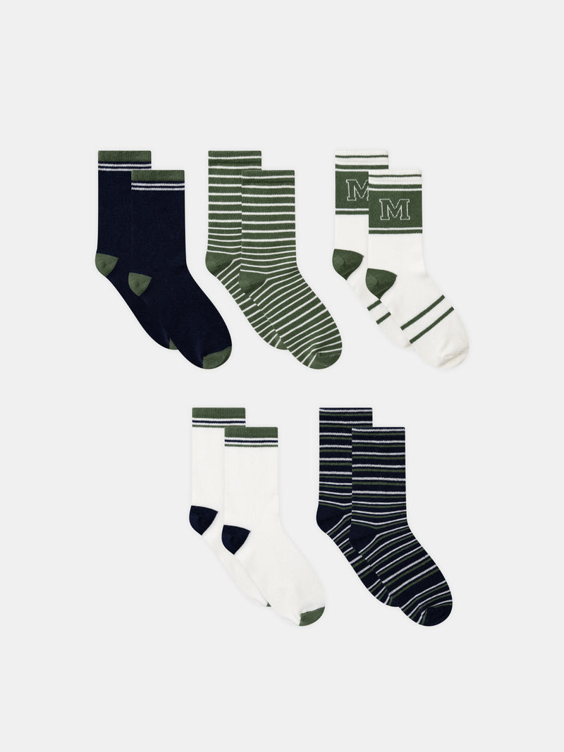 Lot de 5 paires de chaussettes à rayures ou unies Garçon