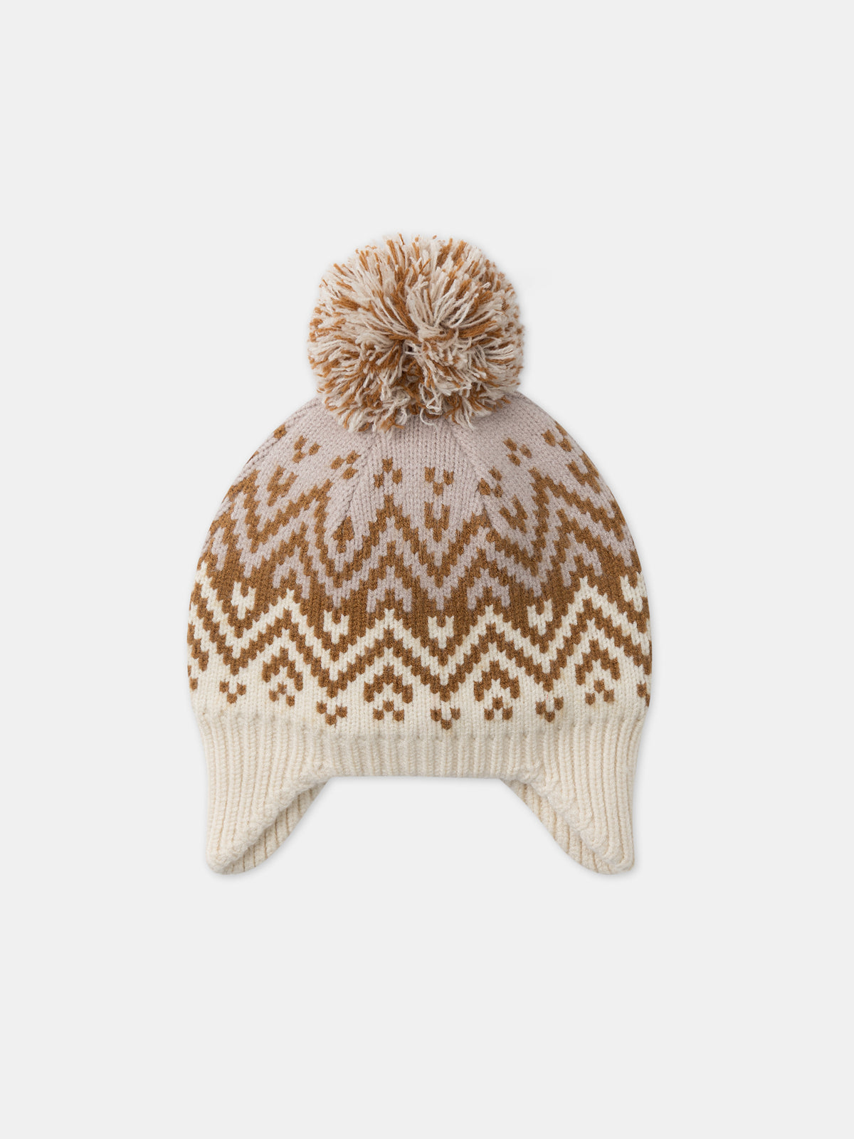 Gorro calienta orejas ecru y beige con pompón para Chicas