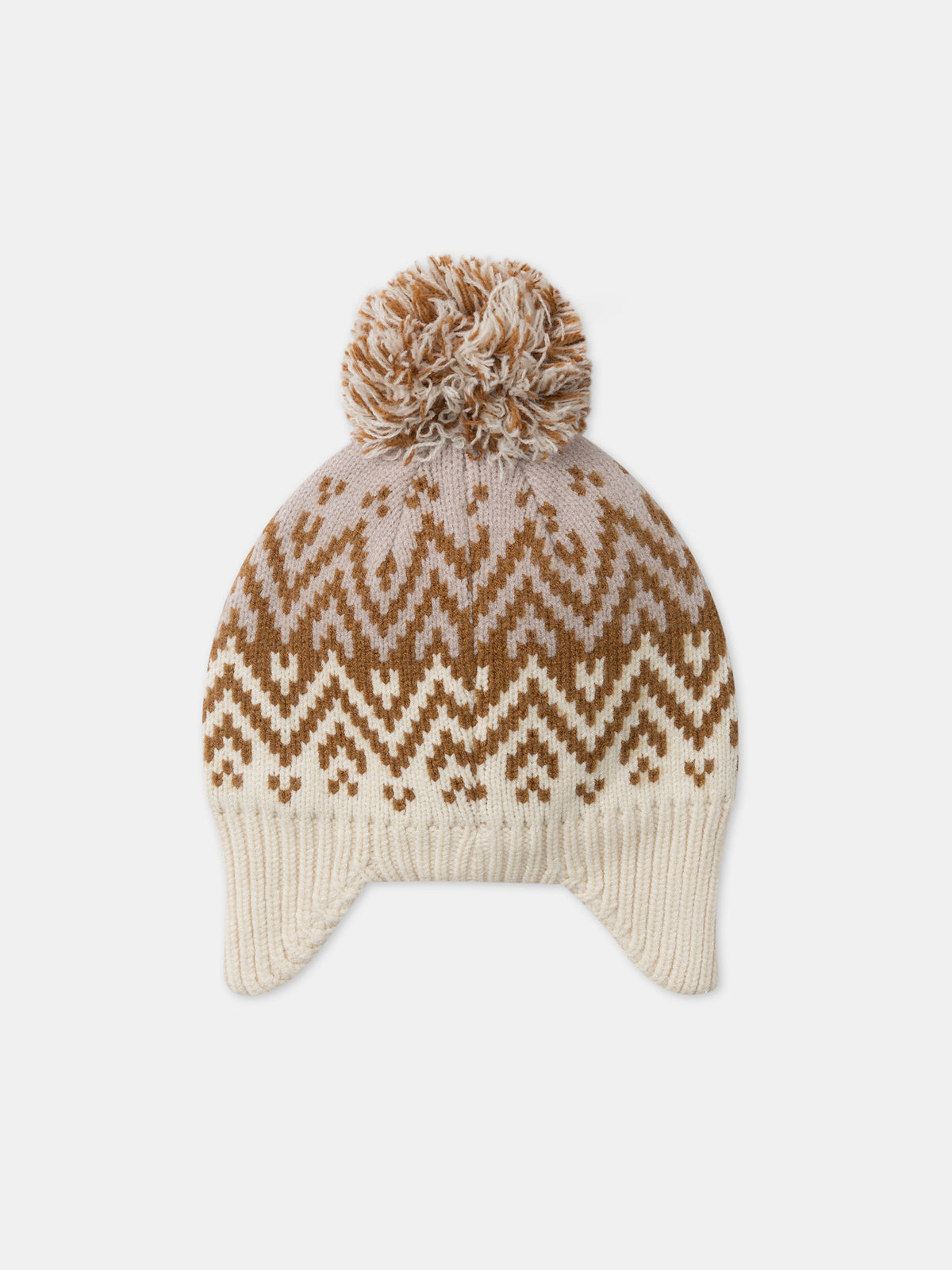 Gorro calienta orejas ecru y beige con pompón para Chicas