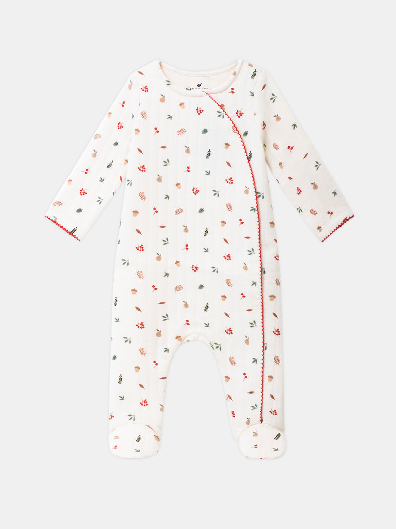 Mameluco de Vainilla con Estampado de Hojas y Frutas para Bebé Niña