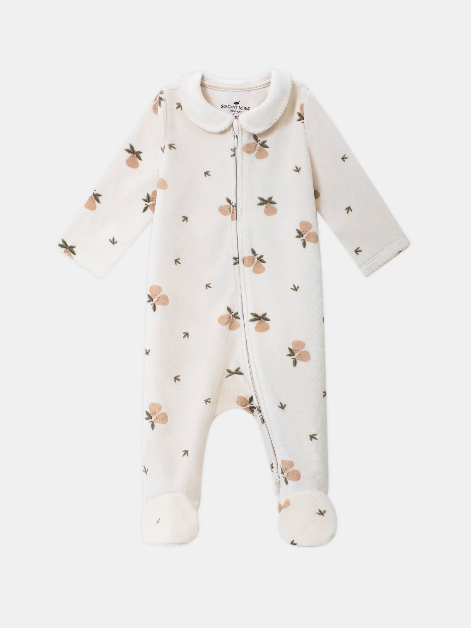 Pijama de Terciopelo Vainilla con Impresión de Peras Bebé Chica