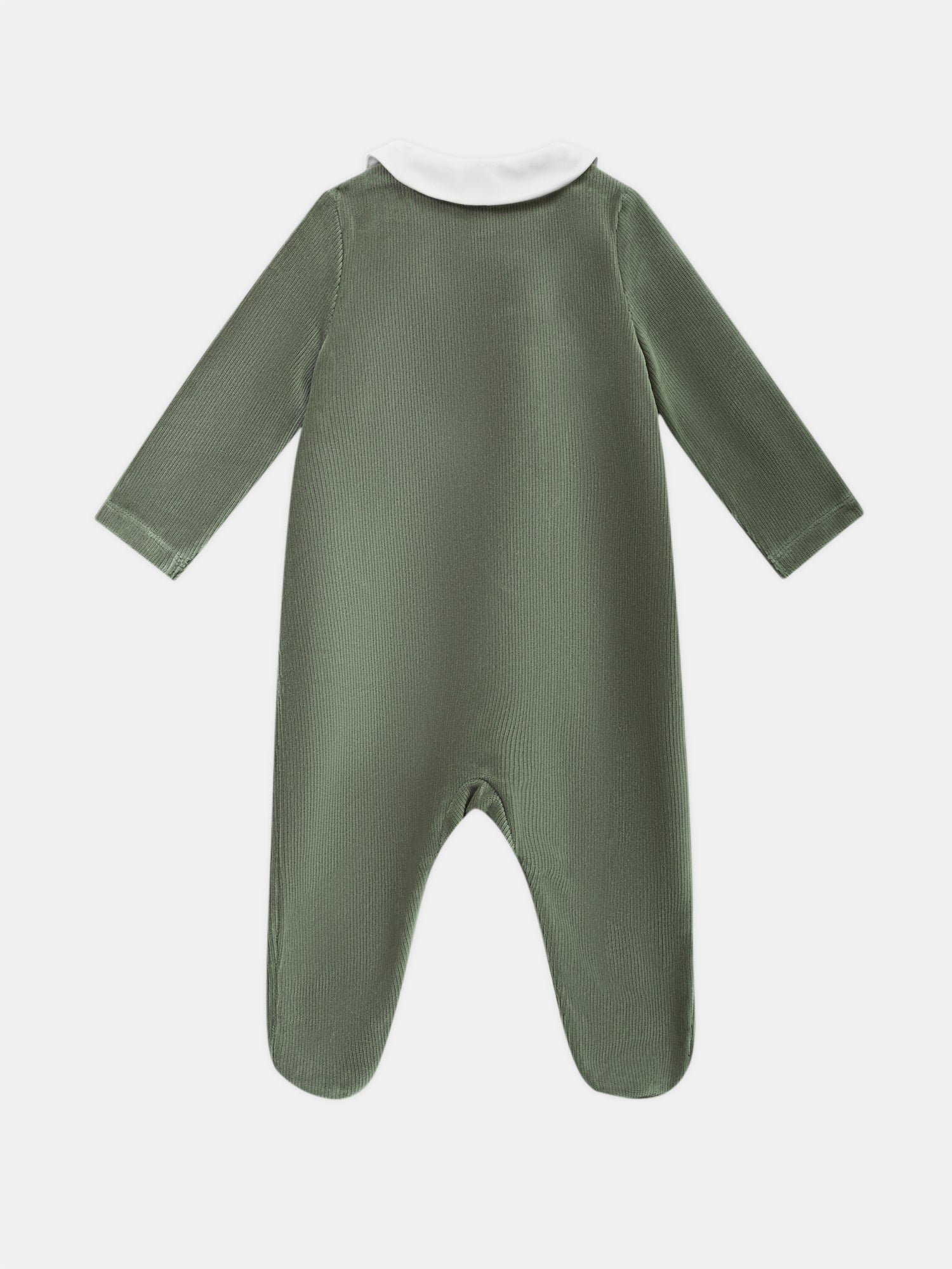 Grenouillère en velours vert grisé à broderie escargot Bébé Garçon